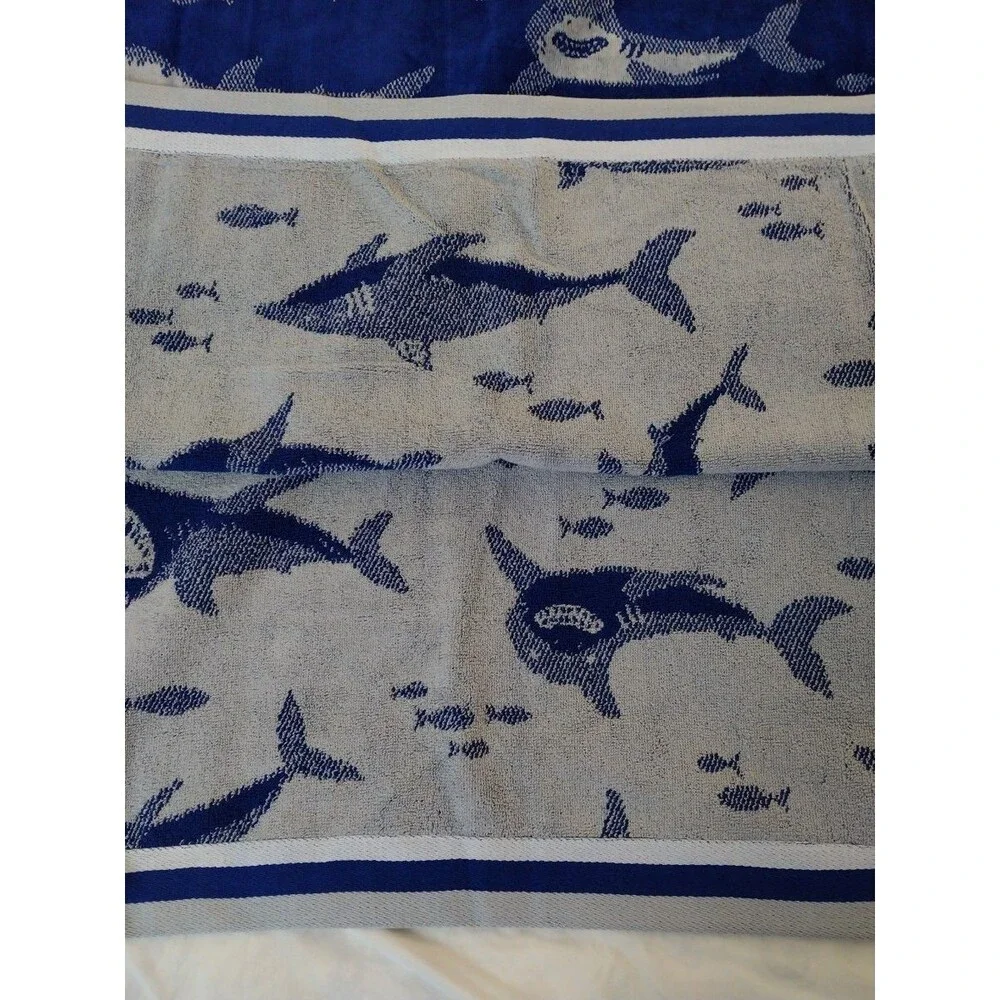 Member's Mark Kids Beach Towel Shark Pattern 30 X 60 Inches 100% Cotton Navy